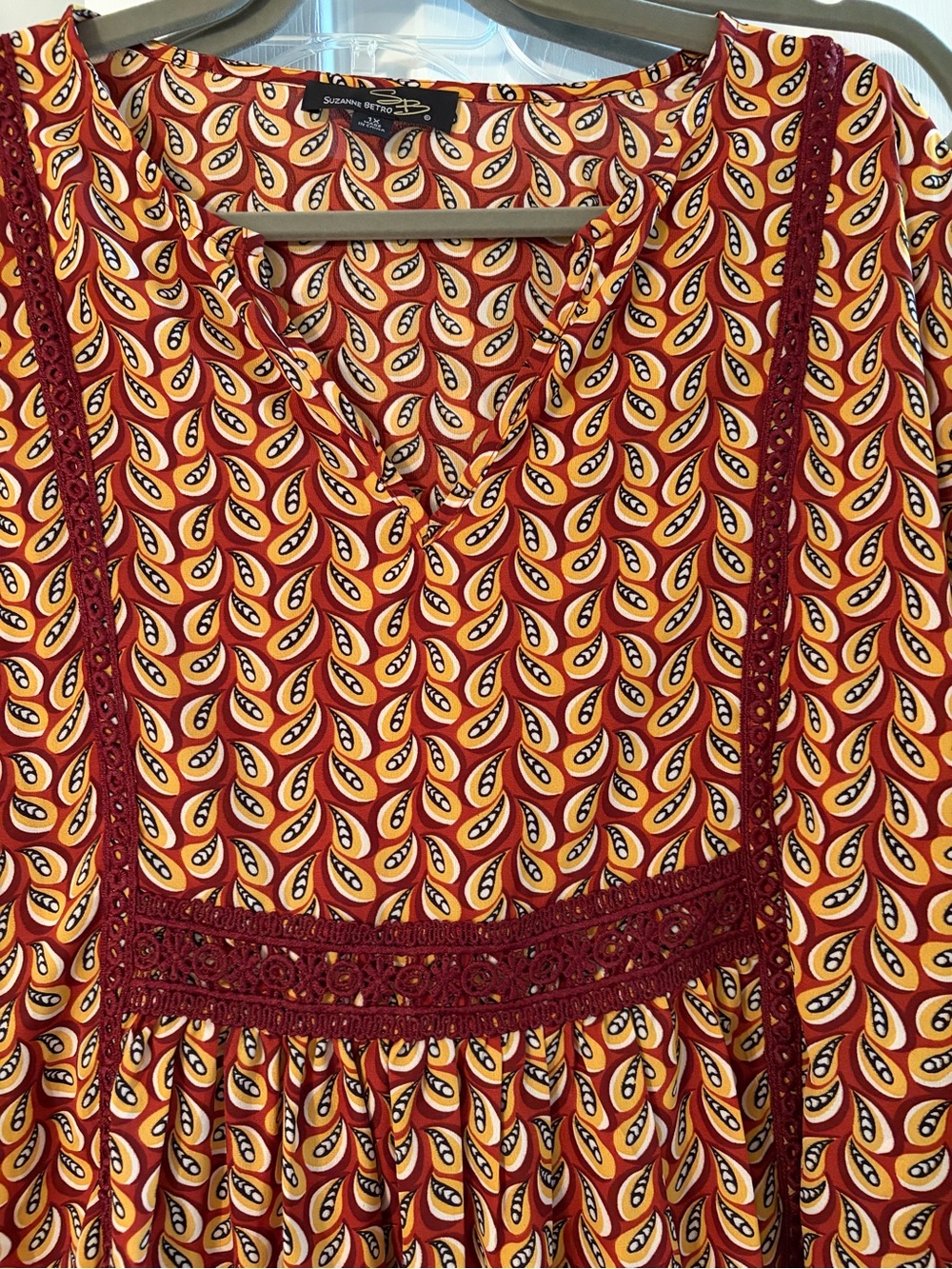 Suzanne Betro Burgundy and Burnt Orange V‑Neck Mini Dress - Picture 7 of 8